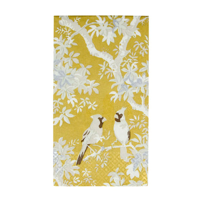 Caspari Guest Towels: Scenic Songbirds- Ivory & Gold