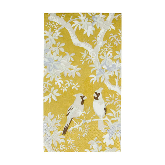 Caspari Guest Towels: Scenic Songbirds- Ivory & Gold