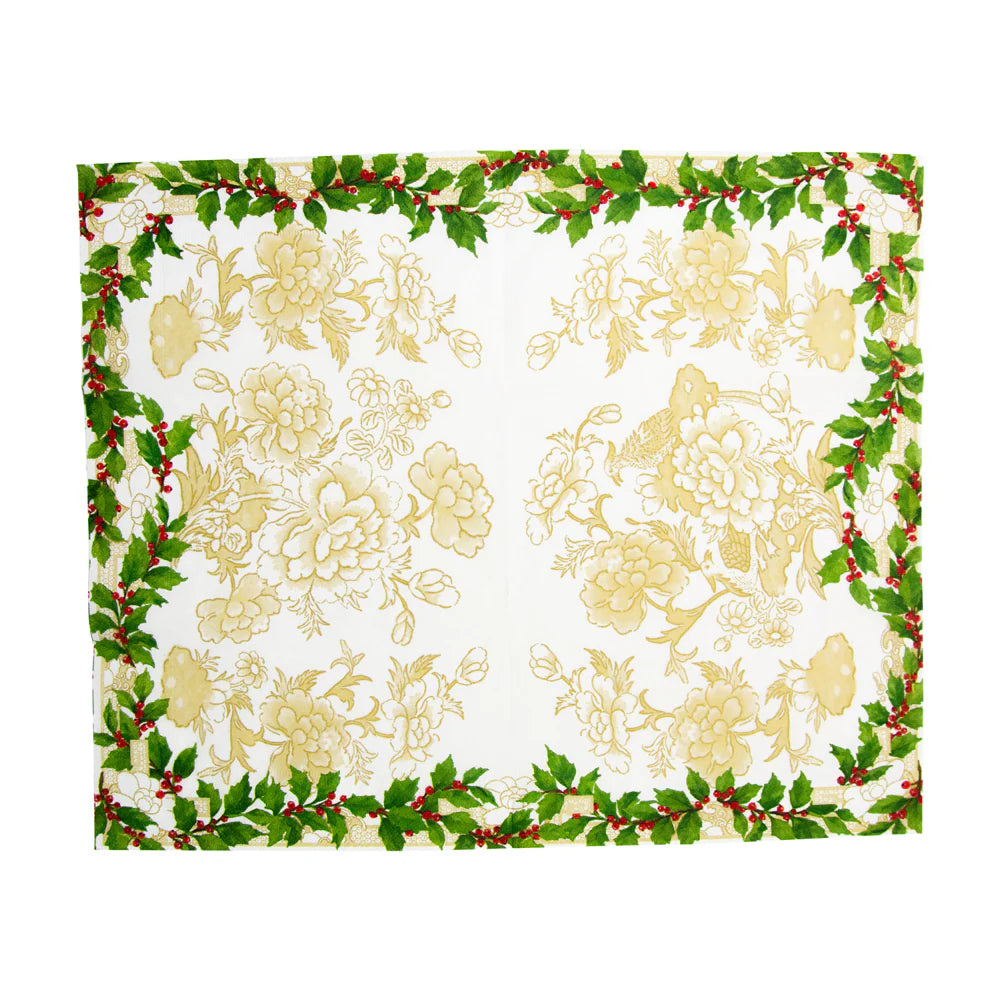 Caspari Guest Towels: Holly Ceramic - Ivory & Gold