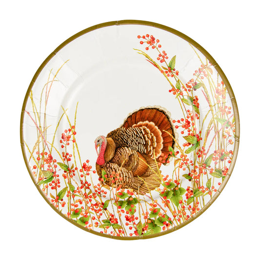 Caspari Salad/Dessert Plates: Turkey and Berries
