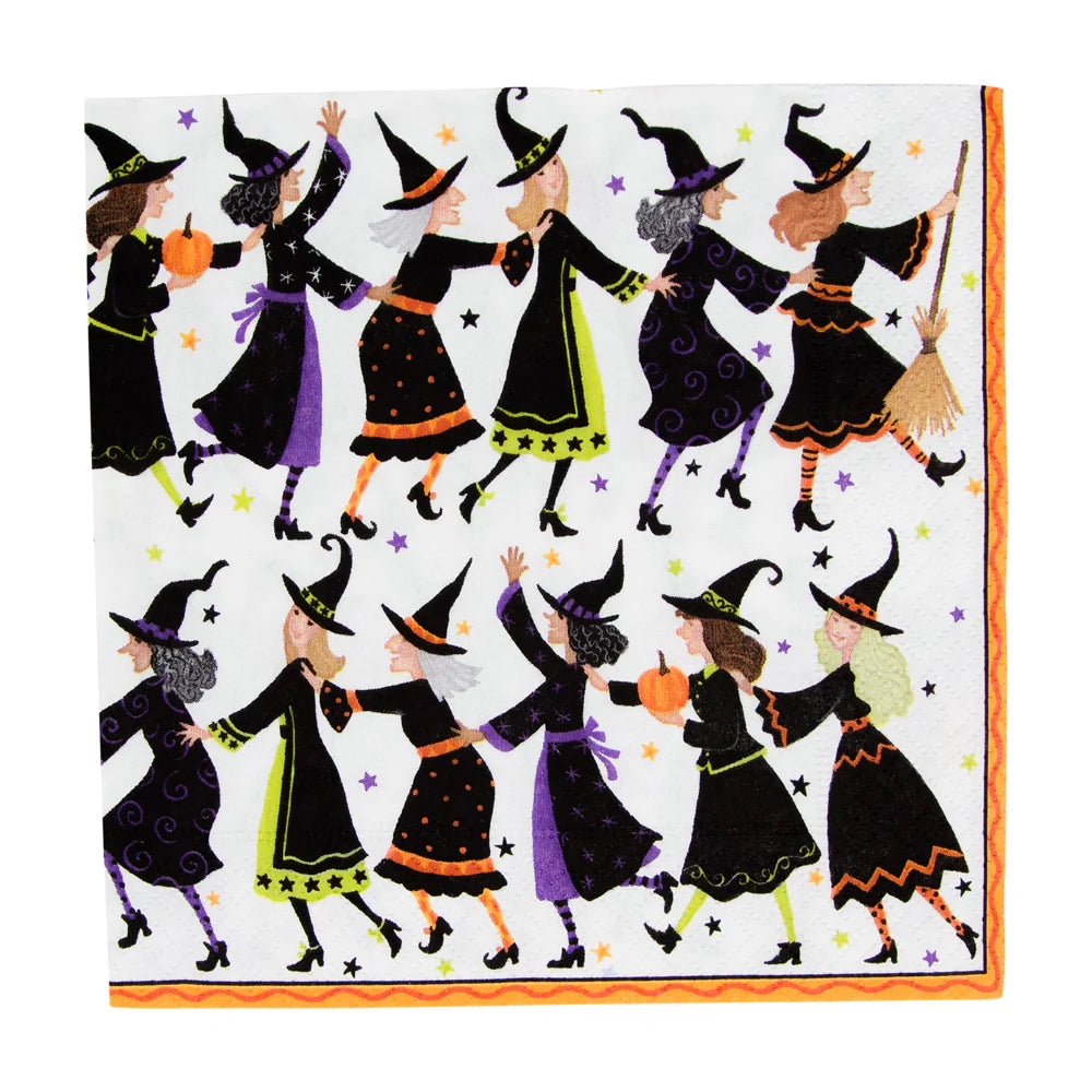 Caspari Luncheon Napkins: Witches Conga Line (Halloween)