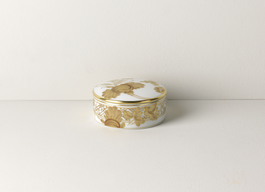Ginori 1735 Oriente Italiano Scented Stone Box with Lid - Aurum (White w/Gold)