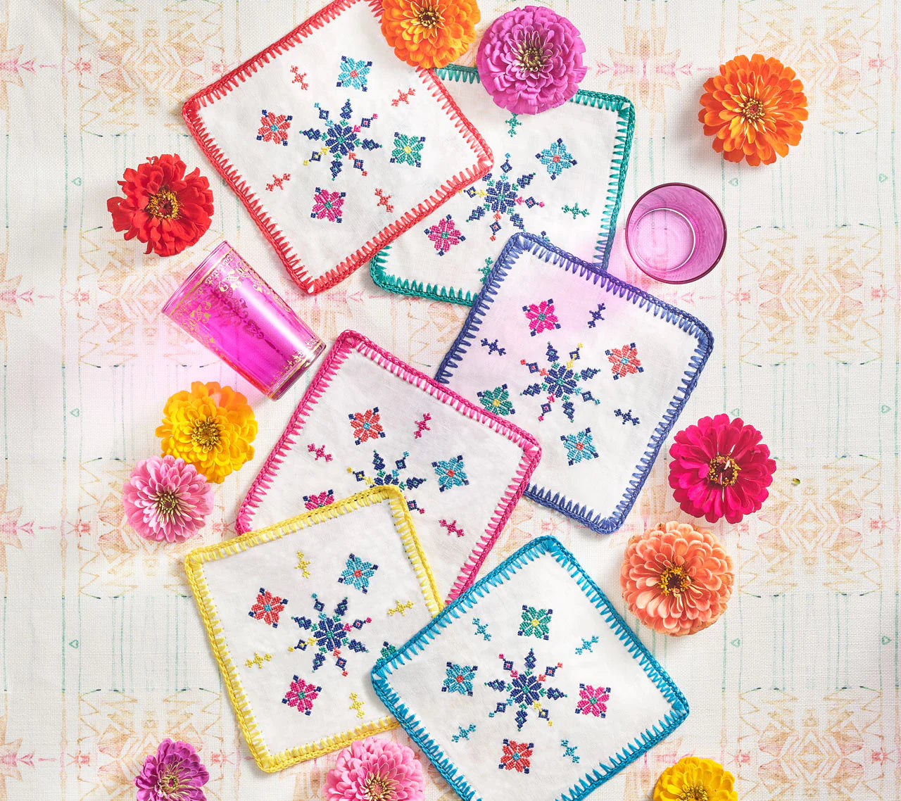 Kim Seybert Cocktail Napkins: Fez in Multi, Set of 6