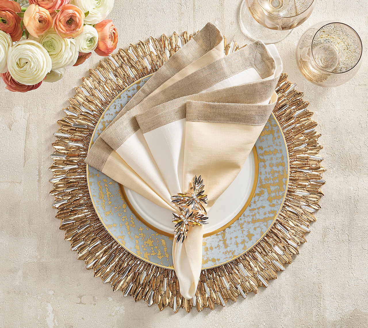 Kim Seybert Placemats: Ray in Gold & Crystal, Set of 2