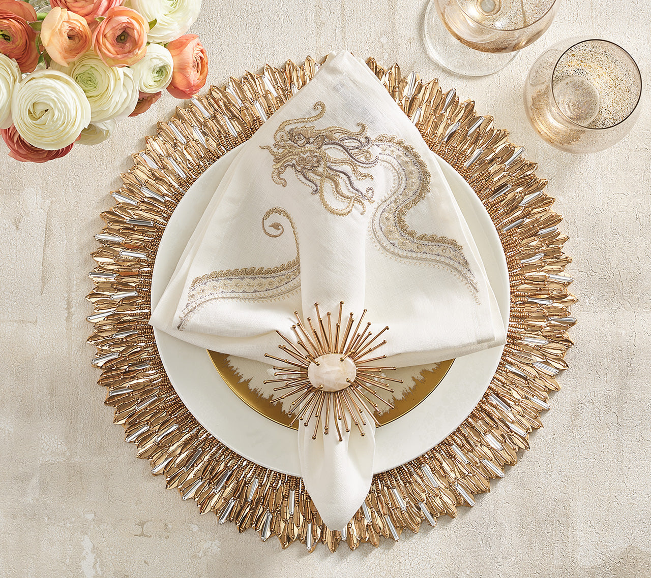 Kim Seybert Placemats: Ray in Gold & Crystal, Set of 2