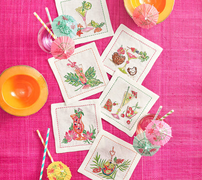 Kim Seybert Cocktail Napkins: Tropicana in White & Multi, Set of 6