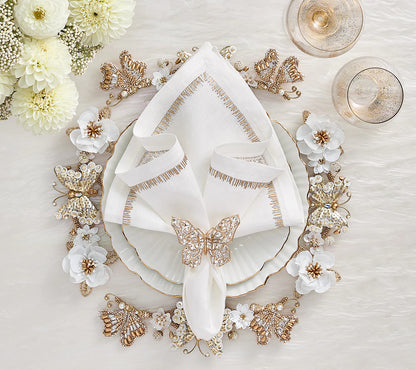 Kim Seybert Napkin Rings: Papillon in Gold & Crystal, Set of 4