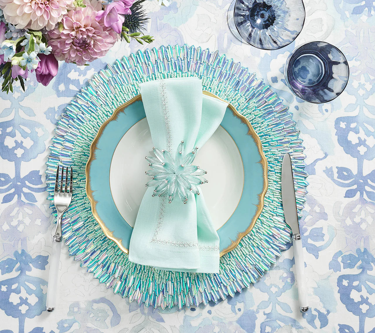 Kim Seybert Placemats: Ray in Periwinkle & Seafoam, Set of 2