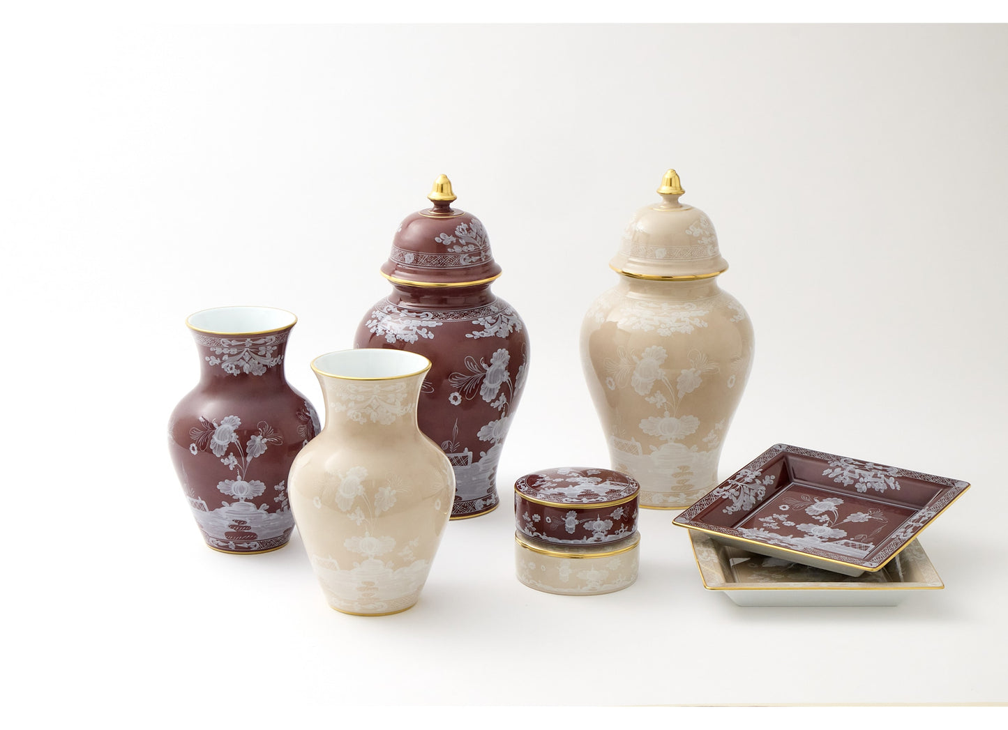 Ginori 1735 Oriente Italiano Ming Vase - Castagna (Brown w/Gold Threading)