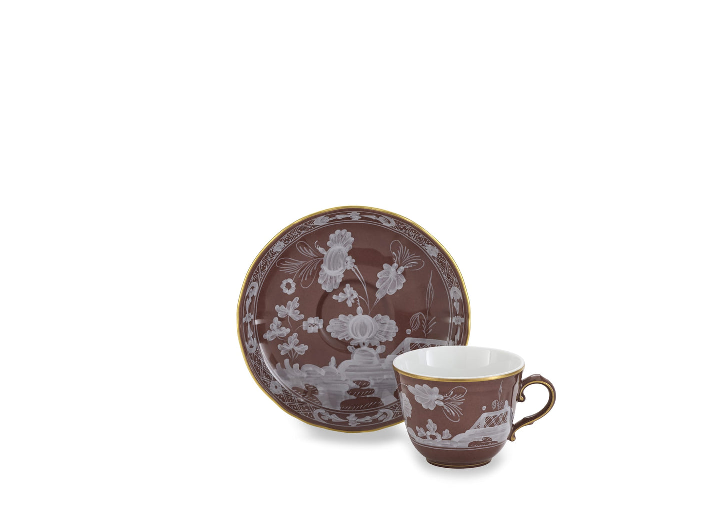 Ginori 1735 Oriente Italiano Coffee Saucer -  Castagna (Brown w/Gold Threading)
