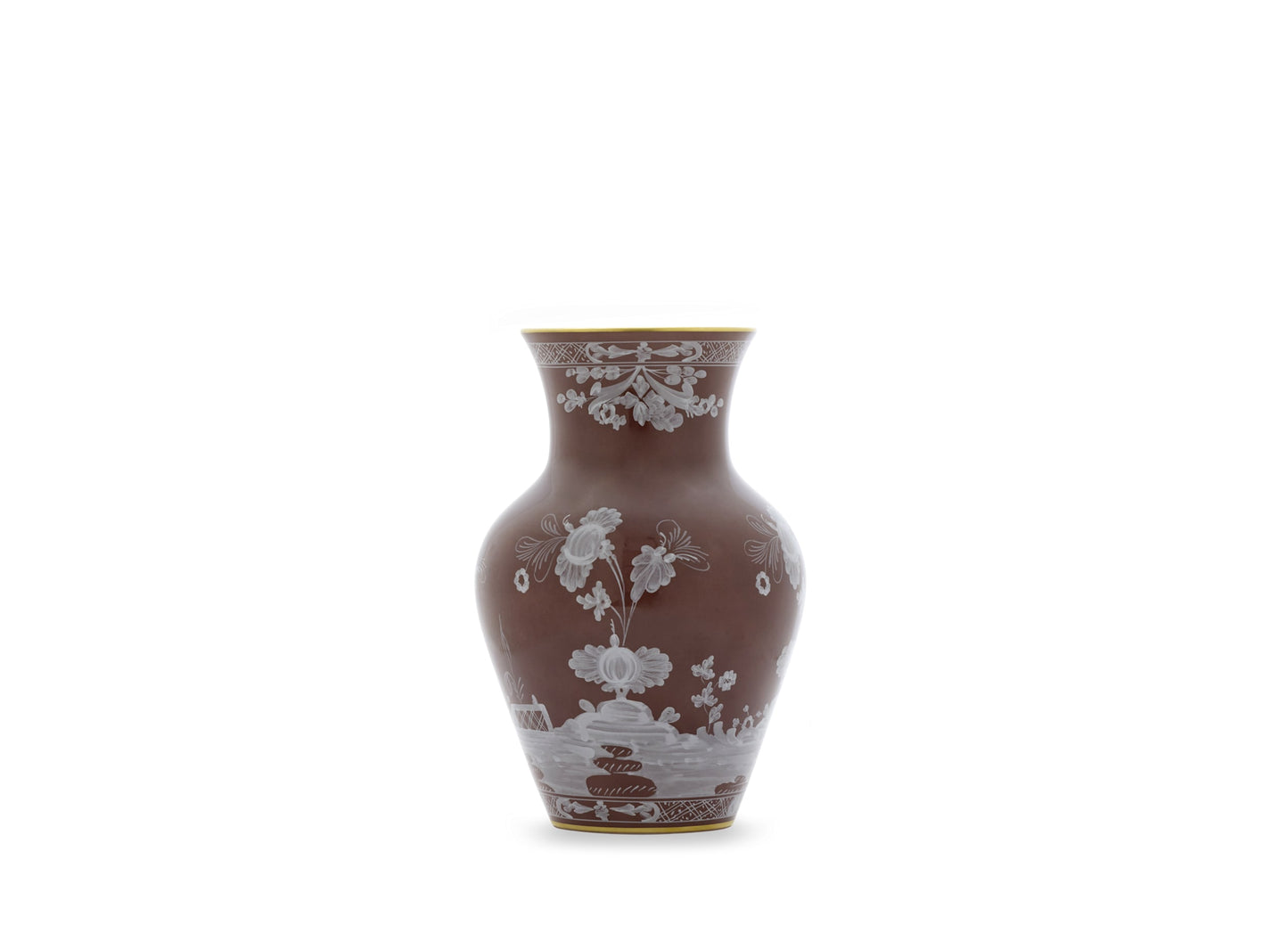 Ginori 1735 Oriente Italiano Ming Vase - Castagna (Brown w/Gold Threading)