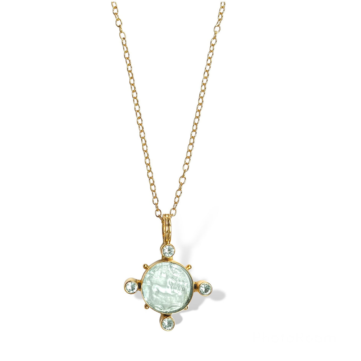 Dina Mackney Designs Necklace Set -  Nike Intaglio Gemstone Necklace - Aquamarine