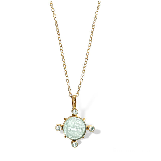 Dina Mackney Designs Necklace Set -  Nike Intaglio Gemstone Necklace - Aquamarine