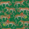 Caspari Gift Wrap Roll: Christmas Leopards - Dark Green