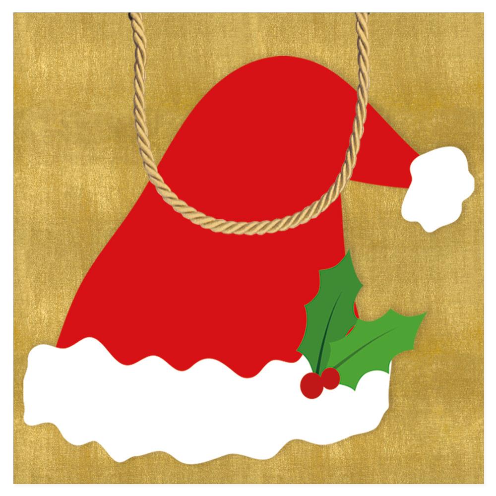 Caspari Gift Bag: Be Merry Santa Hat - Small Square