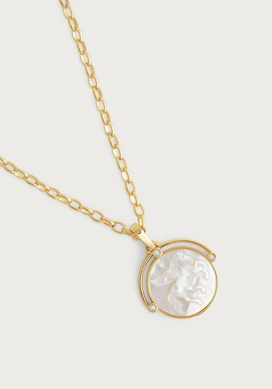 Anabel Aram Pegasus Pearl Coin Pendant Necklace
