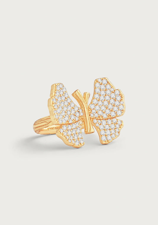 Anabel Aram Butterfly White Pavé Ring Size 8