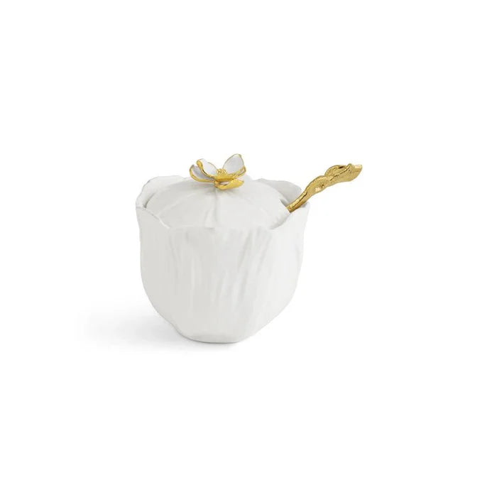 Michael Aram Gardenia Porcelain Sugar Pot with Spoon