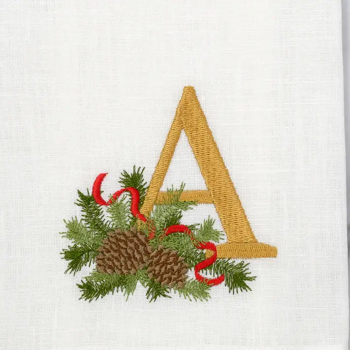 Arte Italica Initial A Winter Pine Monogram Linen Towel