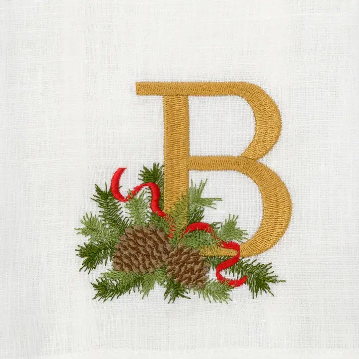 Arte Italica Initial B Winter Pine Monogram Linen Towel