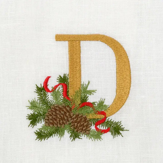 Arte Italica Initial D Winter Pine Monogram Linen Towel