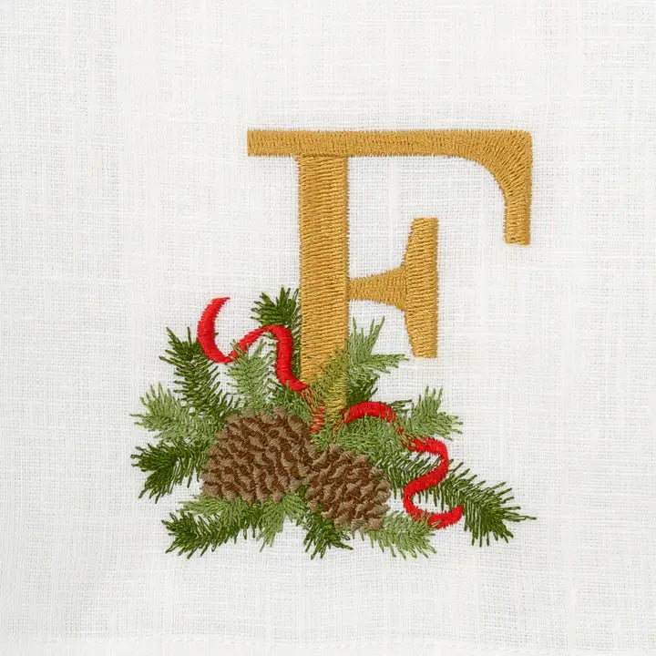 Arte Italica Initial F Winter Pine Monogram Linen Towel