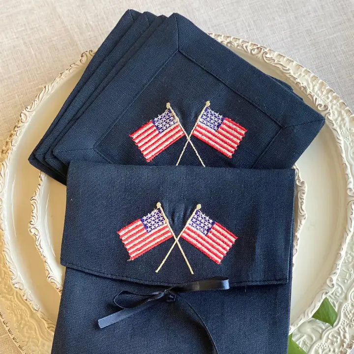 Arte Italica Napkins: American Flag Cocktail Napkins - Navy Set of 4