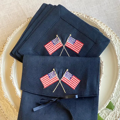 Arte Italica Napkins: American Flag Cocktail Napkins - Navy Set of 4