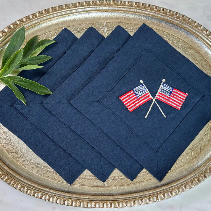 Arte Italica Napkins: American Flag Cocktail Napkins - Navy Set of 4