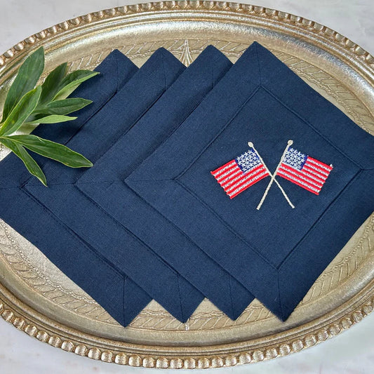 Arte Italica Napkins: American Flag Cocktail Napkins - Navy Set of 4