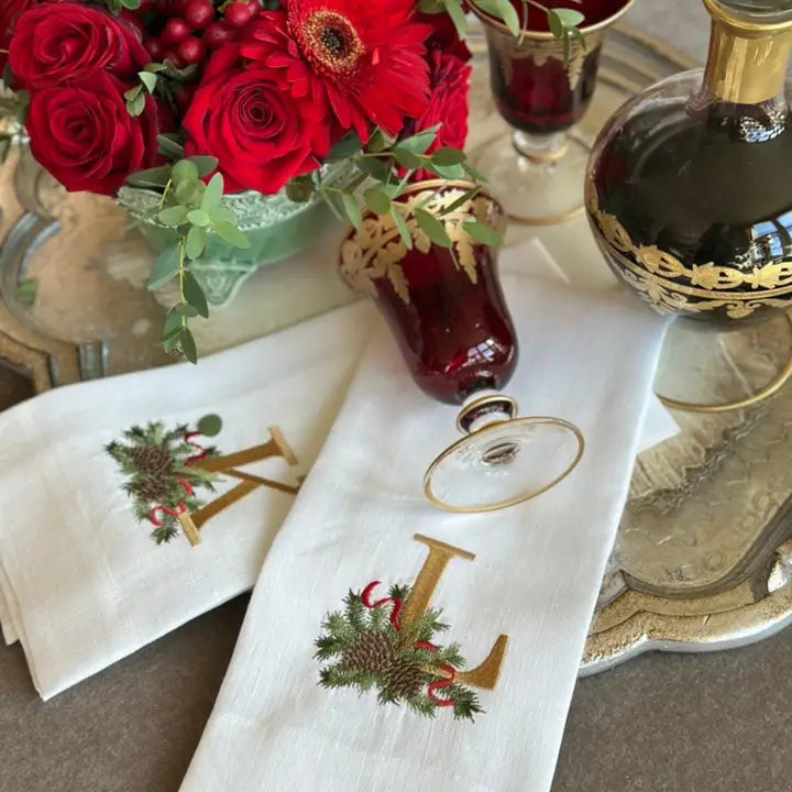 Arte Italica Initial U Winter Pine Monogram Linen Towel