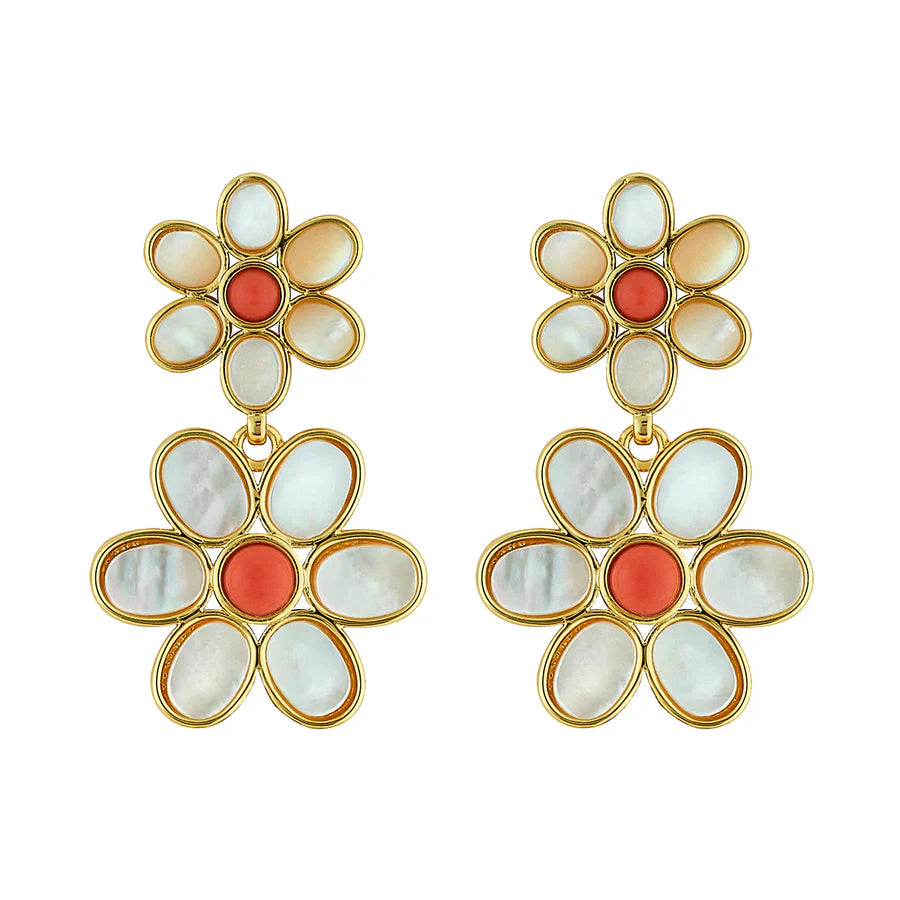 ASHA EAR Daisy Coral Double Drop Earrings