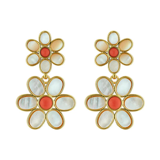 ASHA EAR Daisy Coral Double Drop Earrings