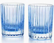 Baccarat Crystal Blue Harmonie Set of Two Double Old Fashioned Baccarat