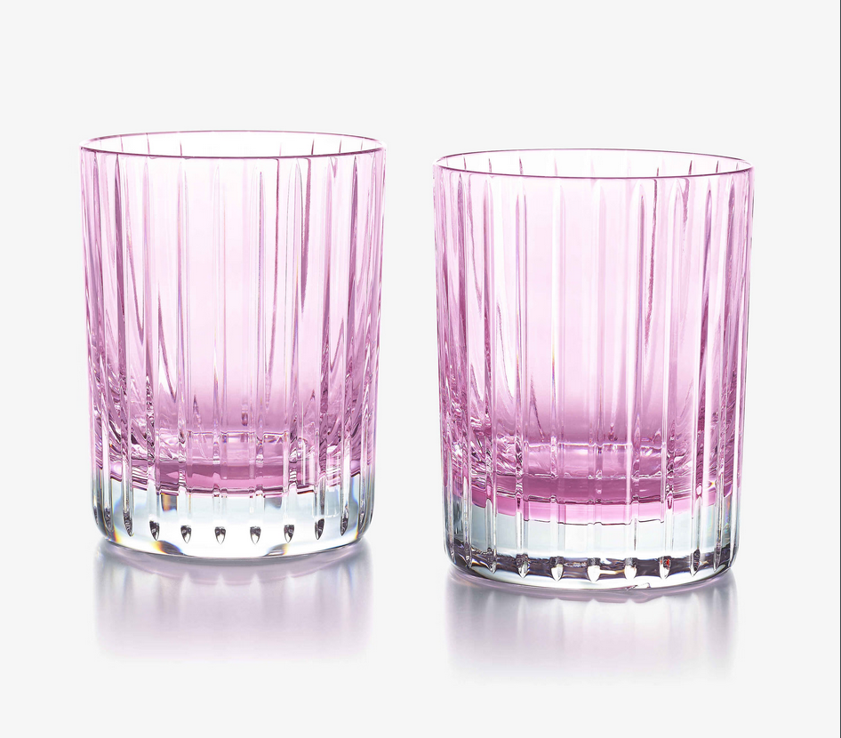 Baccarat Crystal Pink Harmonie Set of Two Double Old Fashioned