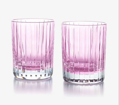 Baccarat Crystal Pink Harmonie Set of Two Double Old Fashioned