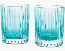 Baccarat Crystal Turquoise Harmonie Set of Two Double Old Fashioned Baccarat