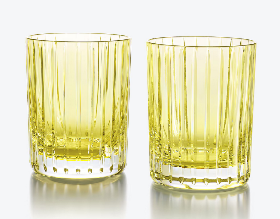 Baccarat Crystal Yellow Harmonie Set of Two Double Old Fashioned