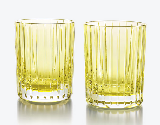 Baccarat Crystal Yellow Harmonie Set of Two Double Old Fashioned