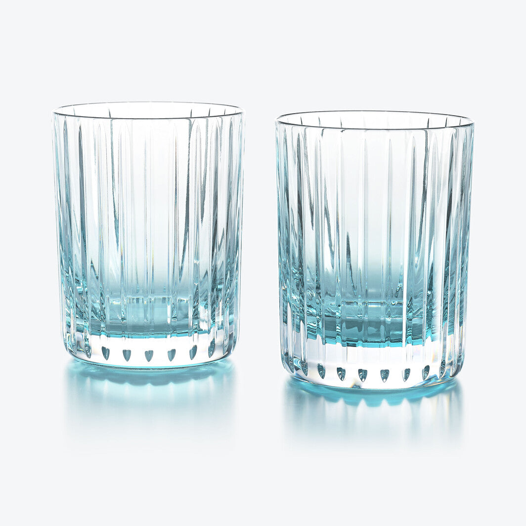 Baccarat Crystal Turquoise Harmonie Set of Two Double Old Fashioned Baccarat