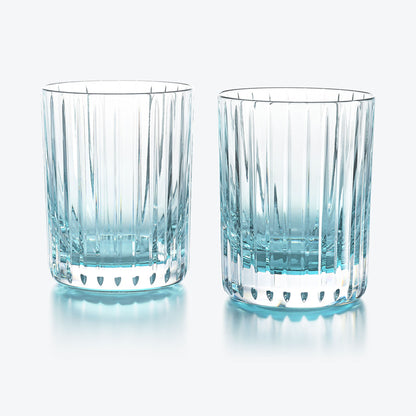 Baccarat Crystal Turquoise Harmonie Set of Two Double Old Fashioned Baccarat