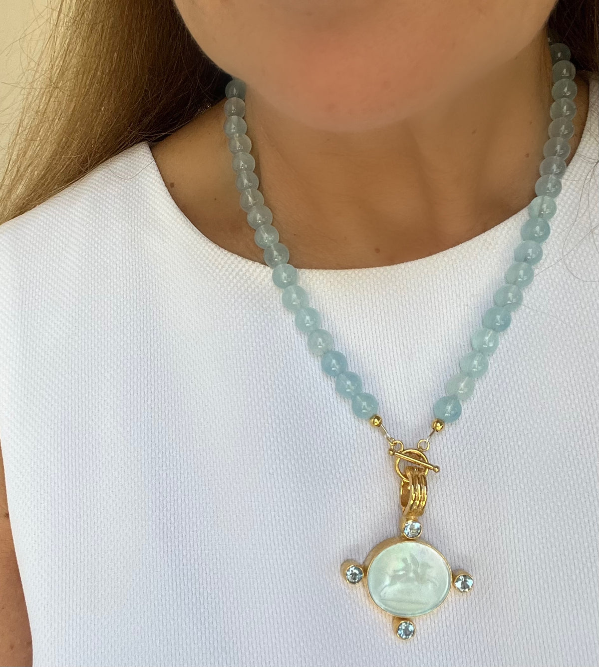 Dina Mackney Designs Necklace Set - Aquamarine Pegasus Intaglio Necklace