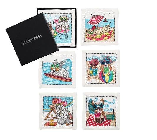 Kim Seybert Cocktail Napkins: Bow Meow in White & Multi, Set of 6