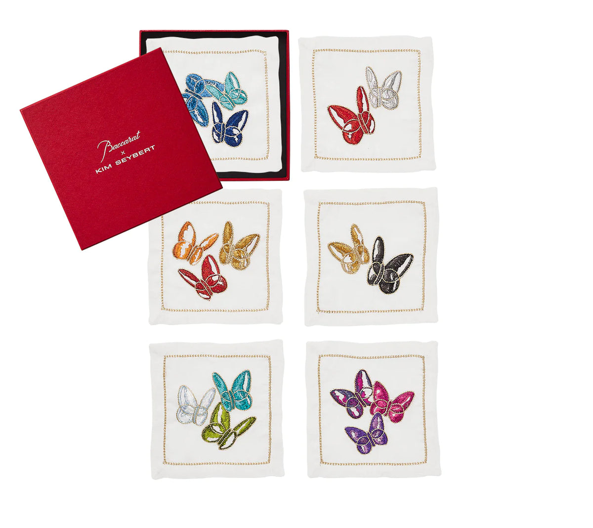 Kim Seybert Cocktail Napkins: BACCARAT Butterflies in Multi, Set of 6