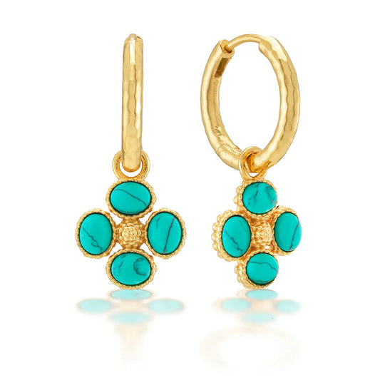 Capucine De Wulf Turq Berry Clover Hoop Earrings with Double Sided Charm - Turquoise