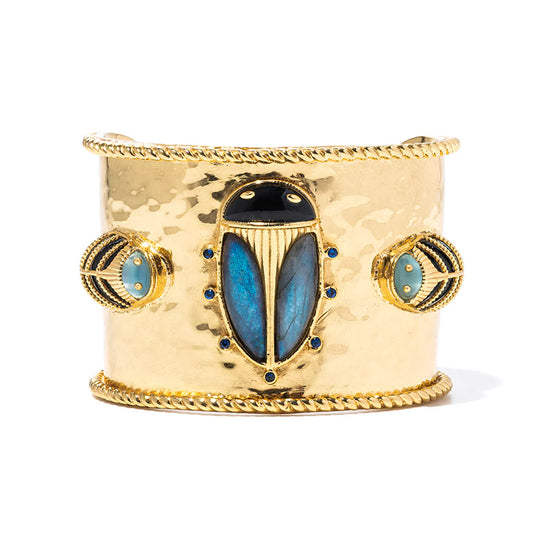 Capucine De Wulf Scarab Grande Cuff - Blue Labradorite/Black Agate