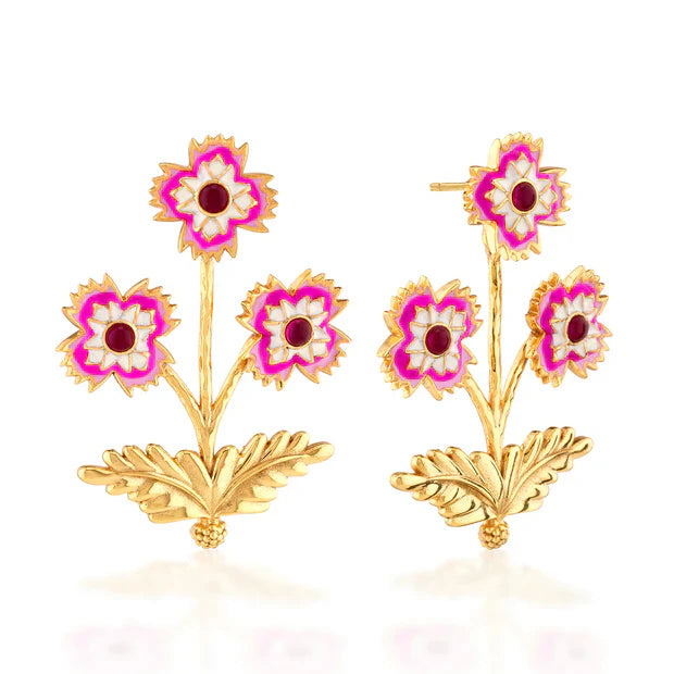 Capucine De Wulf  Ear Dianthus Convertible Bouquet Post Earrings - Pink