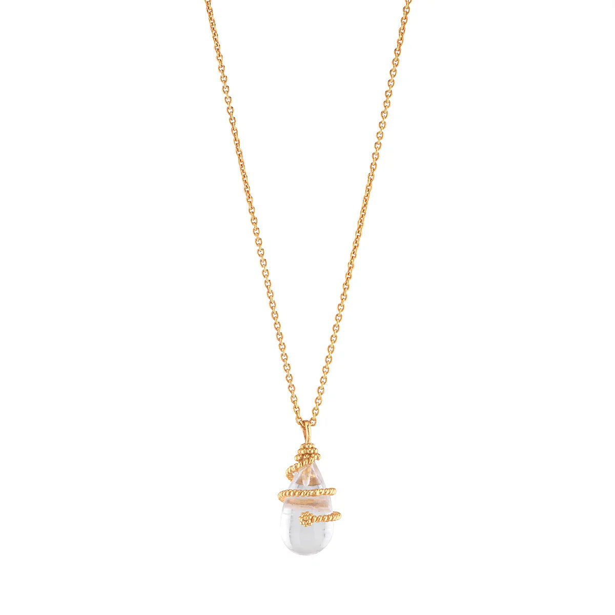 Capucine De Wulf Lily Drop Lily Charm Necklace, 16"+2" - Clear Quartz