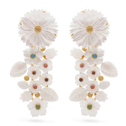 Capucine De Wulf Mermaid Garden Convertible Statement Earrings - MOP/Multi-Colored Jade