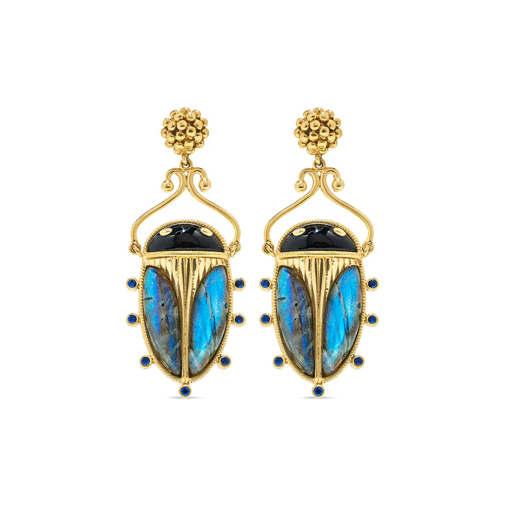 Capucine De Wulf Scarab Berry Drop Earrings - Blue Labradorite/Black Agate
